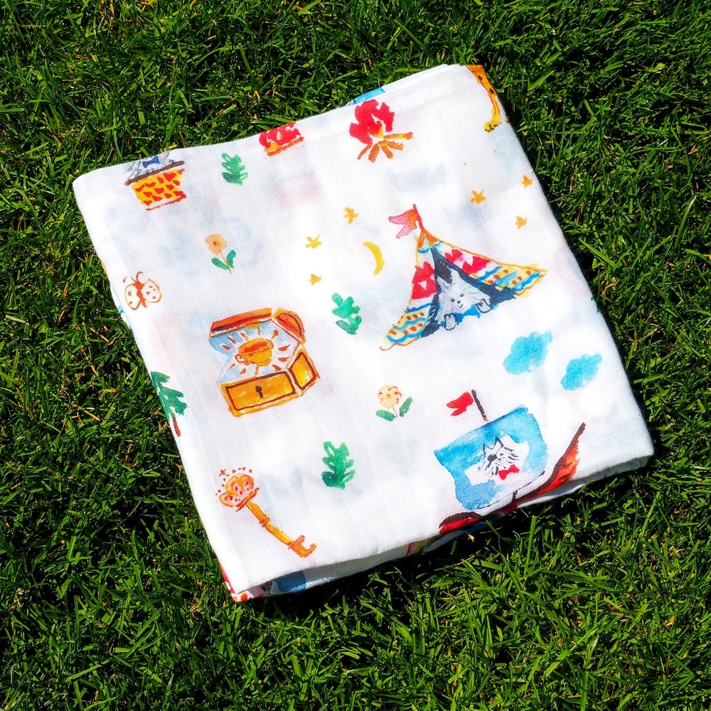 Organic Muslin Swaddle Blanket - Blue (unisex)